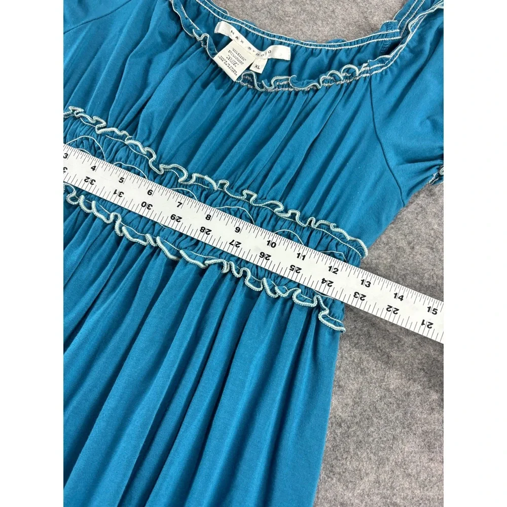 Max Studio Teal Blue Smocked Empire Waist Mini Dress Women XL Aquamarine 00s y2k